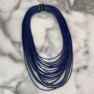 Blue leather stands statement necklace